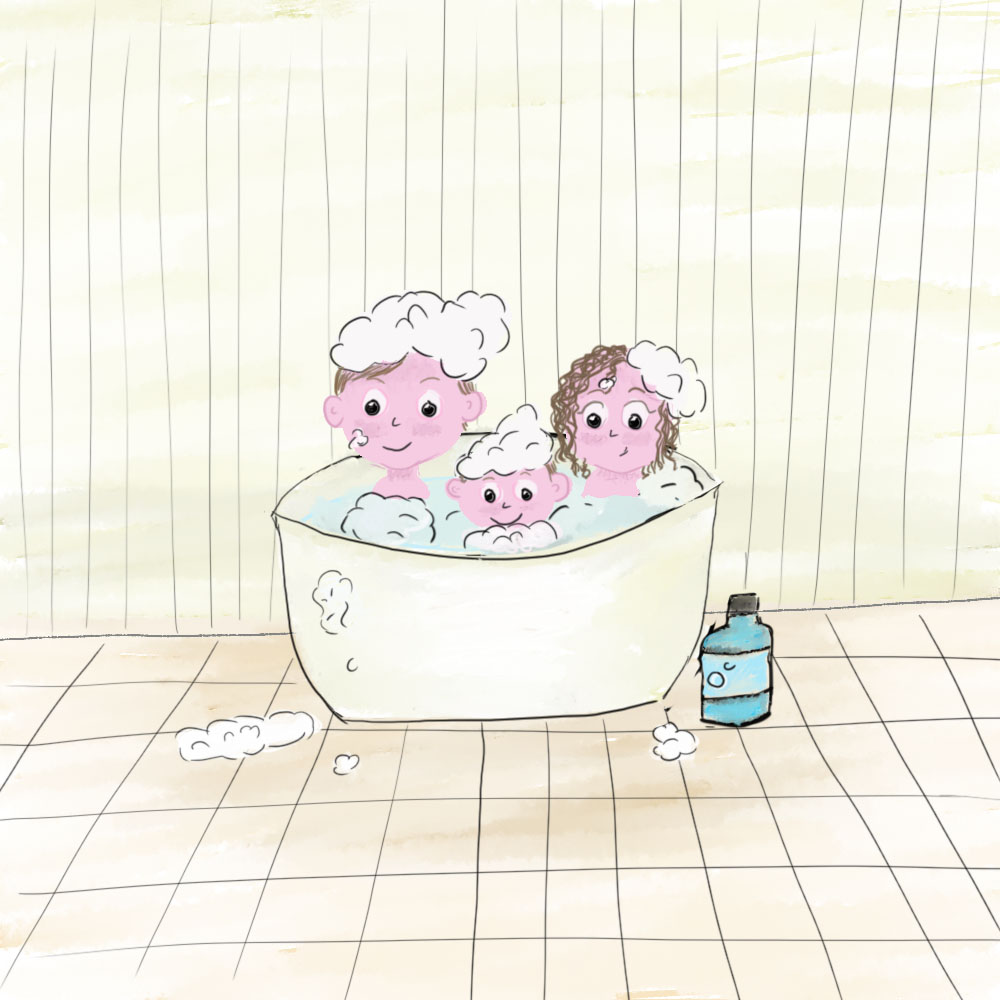 Kindje in bad met belletjes